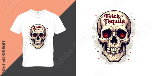 Trick or Tequila quote Halloween theme with skull vector typography, calligraphy t shirt design. Halloween theme t shirt design, ready to printing eps file format. 