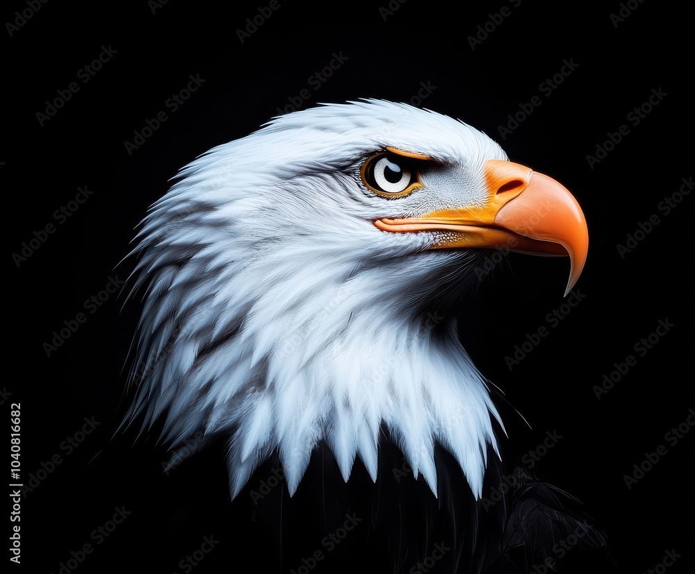 Obraz premium Bald Eagle in Profile with Sharp Yellow Beak and Dark Background