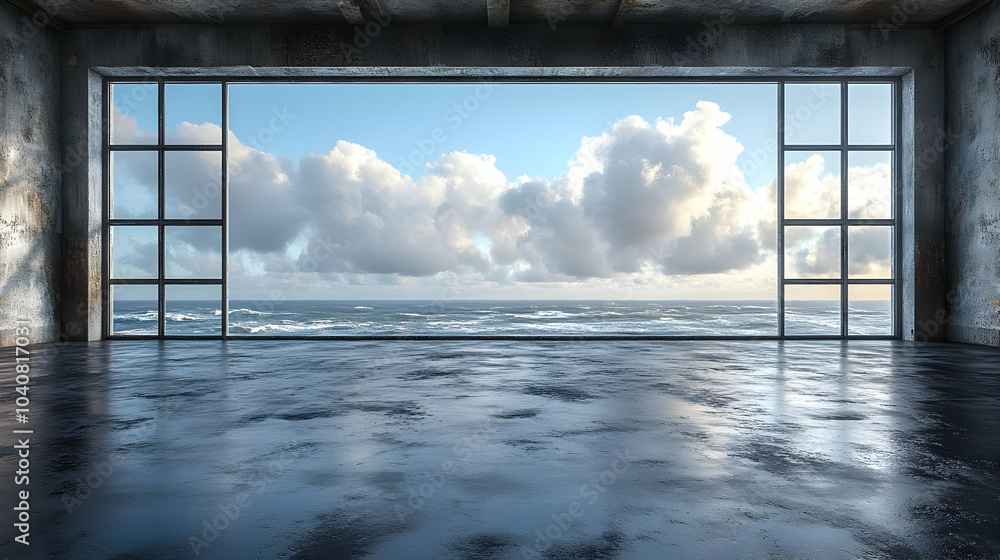Fototapeta premium Ocean View Through a Window in a Room 3D Illustration