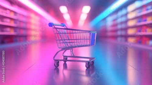 Wallpaper Mural Metallic 3D Shopping Cart Moving Through Virtual Space Torontodigital.ca