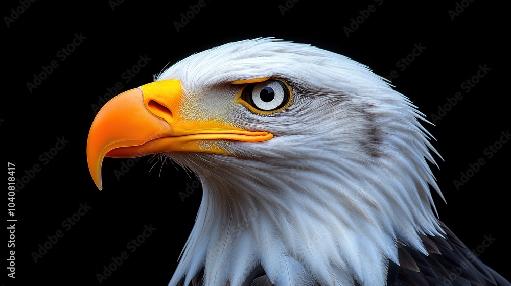 Close-up of a bald eagle's head against a black background Close-up of a bald eagle's head against a black background