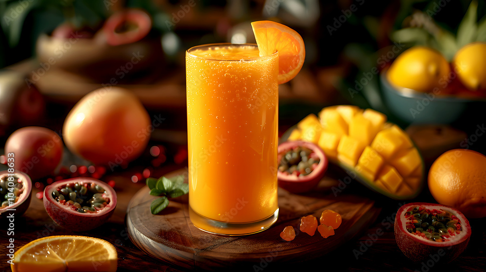 Vibrant Tropical Juice in a Tall Glass Vibrant Tropical Juice in a Tall Glass
