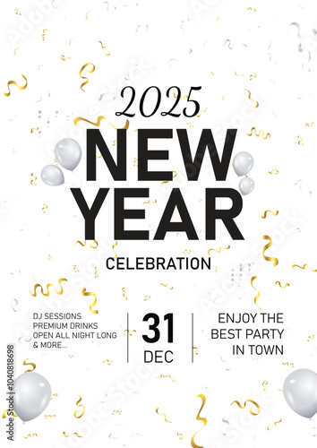 Celebration new year 2024 poster flyer A4 white color. Happy new year party invitation.