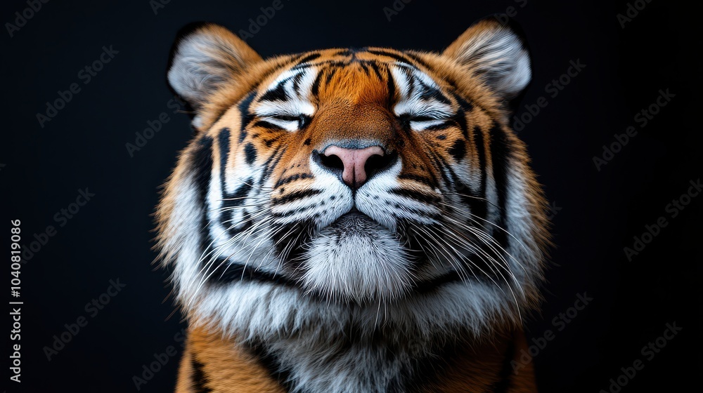 Close-Up Portrait of a Bengal Tiger with Eyes Closed in Relaxed Expression Close-Up Portrait of a Bengal Tiger with Eyes Closed in Relaxed Expression
