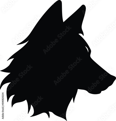Black silhouette of red wolf head