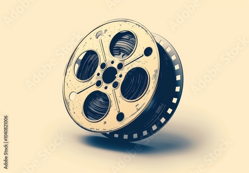 Minimalistic Black and White Film Reel Vector Line Art