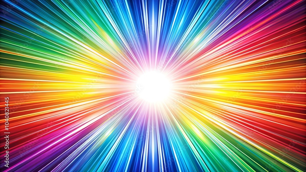 Obraz premium A radiant burst of luminous color lines converge toward a blindingly bright center, radiating an aura of energetic brilliance.