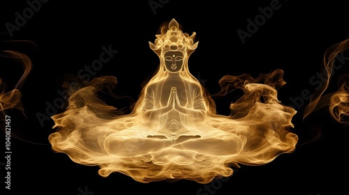 Golden Guanyin Bodhisattva Meditating in Lotus Aura