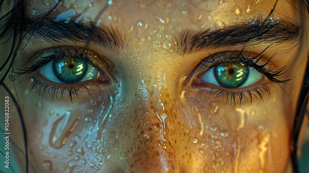 Close Up of a Woman's Eye with Water Drops Close Up of a Woman's Eye with Water Drops