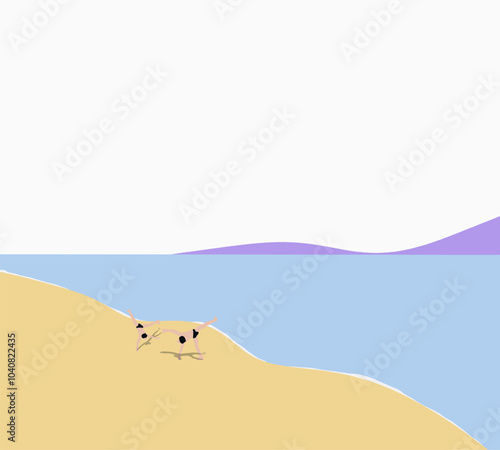 Women turn a somersault on the beach. Athlete gymnastics workout. Exercise and flexibility outdoor in nature.
