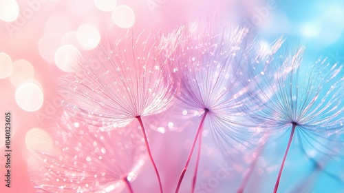 Delicate Dandelion Seeds in Colorful Breeze