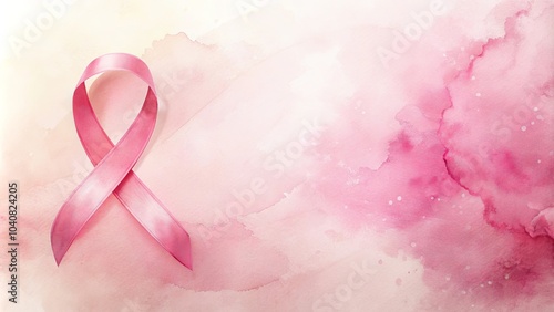 A delicate pink ribbon, a symbol of hope and awareness, rests on a soft watercolor background, capturing the essence of strength and resilience.