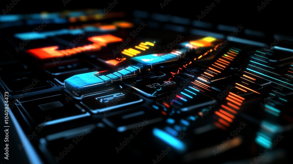 Obraz premium Close-up of a futuristic glowing keyboard.