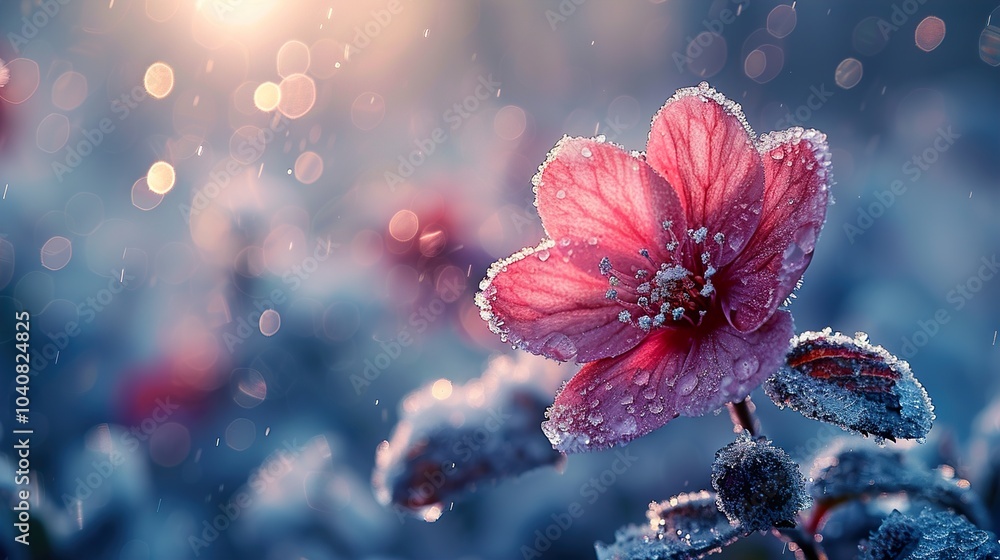Delicate Pink Flower Covered in Frost - Winter Nature Photography Delicate Pink Flower Covered in Frost - Winter Nature Photography