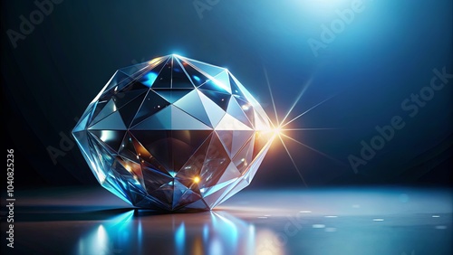A gleaming, multifaceted gem radiates light, reflecting a kaleidoscope of brilliance on a sleek, reflective surface.