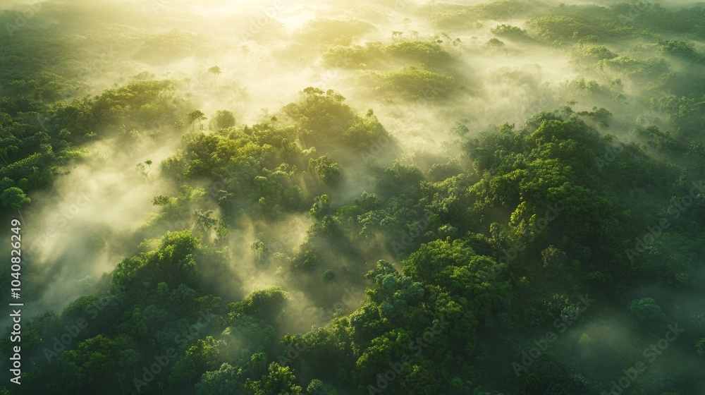 Naklejka premium aerial view of a cloud forest in the Amazon