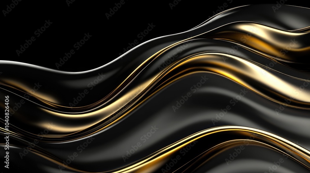 Obraz premium Abstract Gold Wave Design on Dark Background