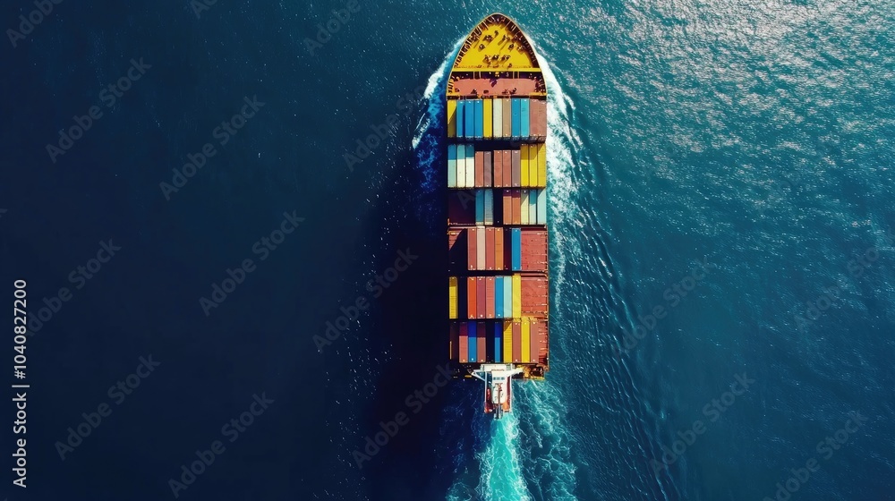 Aerial View of a Large Cargo Vessel on the Water Aerial View of a Large Cargo Vessel on the Water