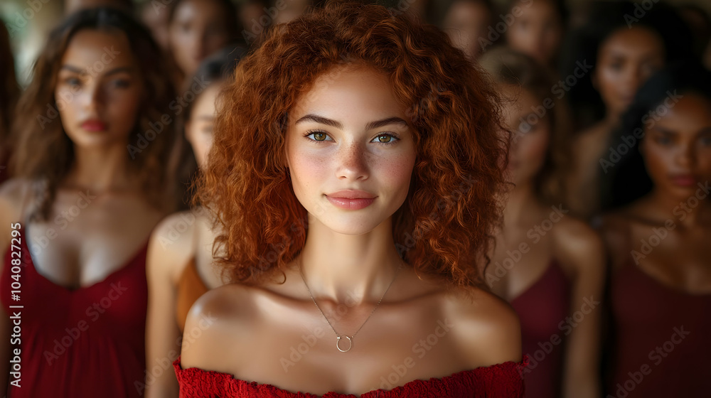 Woman with Red Hair and Freckles in a Crowd Realistic Image Woman with Red Hair and Freckles in a Crowd Realistic Image