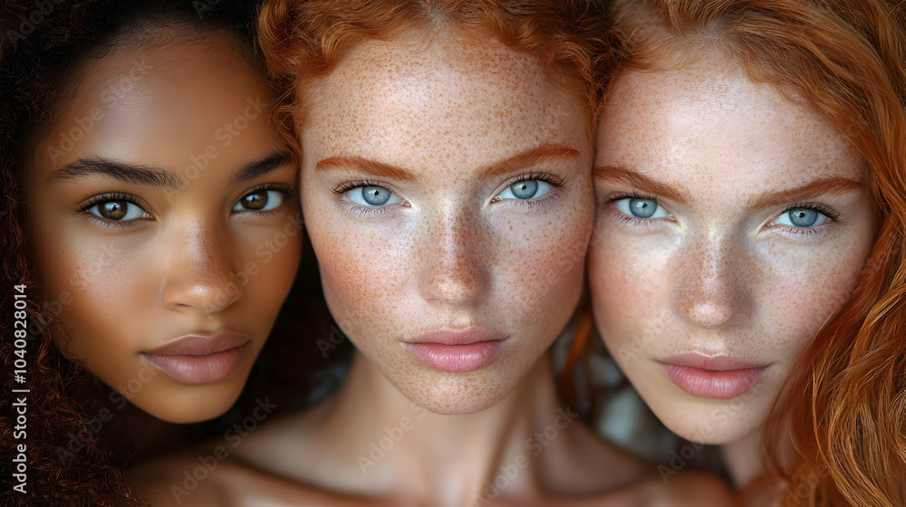 Close-up Portrait of Three Women with Different Skin Tones Close-up Portrait of Three Women with Different Skin Tones