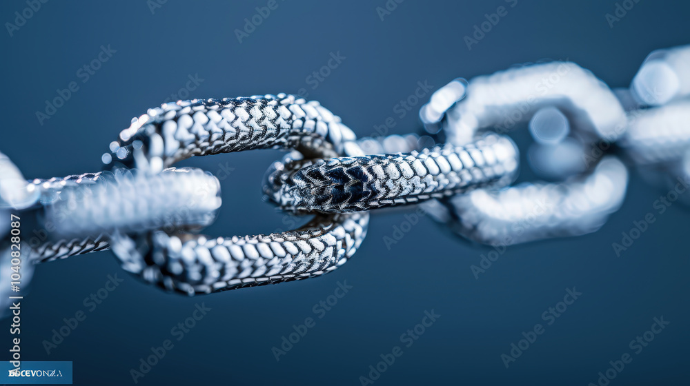close up view of metallic chain link, showcasing intricate details and textures. image highlights strength and durability of chain, set against soft focus background that enhances its visual appeal close up view of metallic chain link, showcasing intricate details and textures. image highlights strength and durability of chain, set against soft focus background that enhances its visual appeal