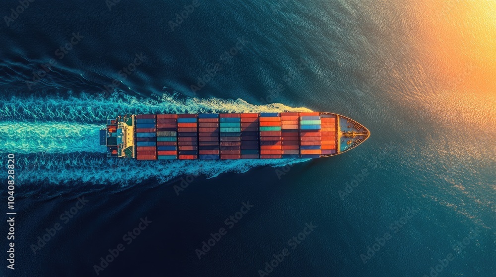 Fototapeta premium Aerial View of Container Ship at Sea