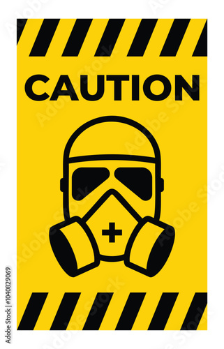 Caution Sign with Gas Mask Icon on Yellow Background