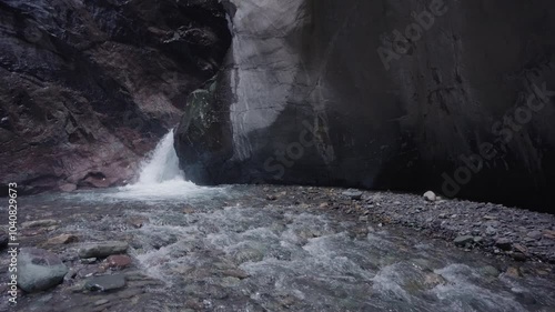 Box Cañon Falls is the culmination of Canyon Creek before it joins the Uncompahgre River near Ouray. The water plummets through a very narrow quartzite gorge with power and force. photo