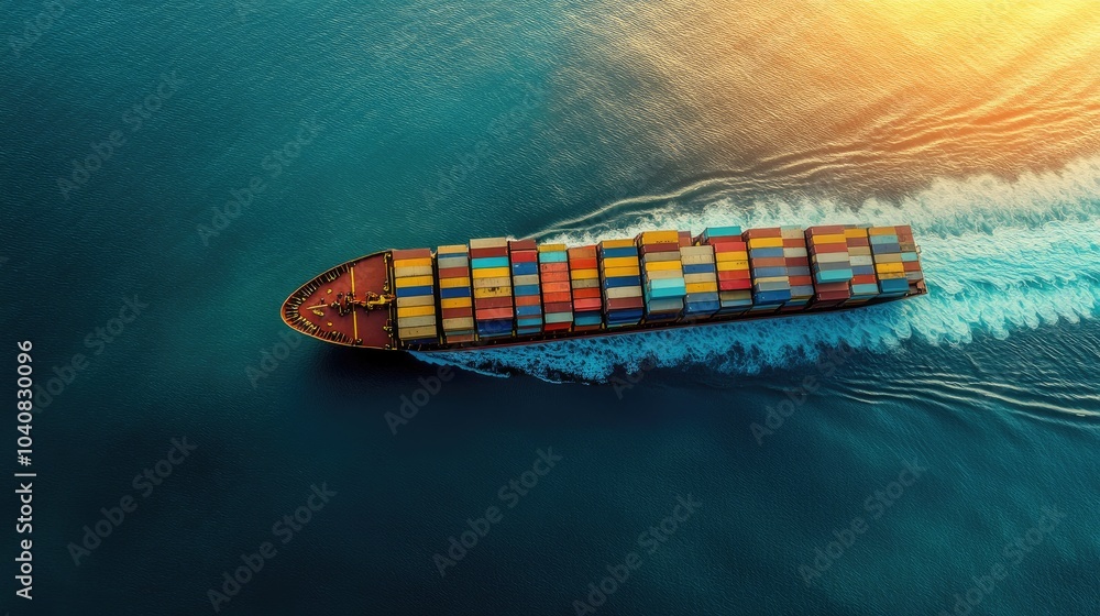 Aerial View of Cargo Ship on Blue Water Aerial View of Cargo Ship on Blue Water