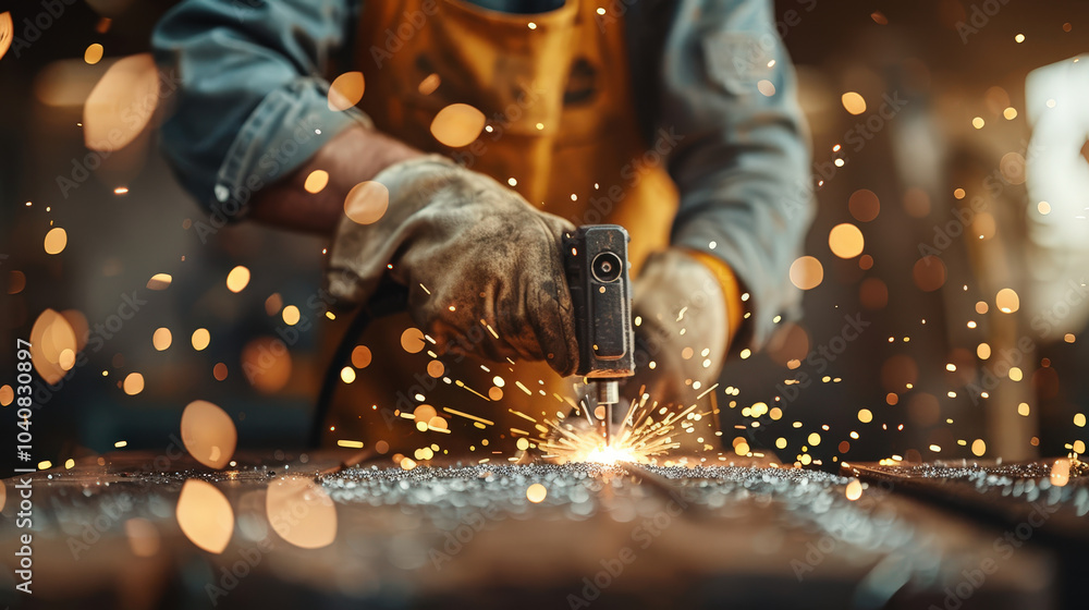welder creates bright sparks while working on steel, showcasing intense focus and skill involved in metalworking. scene is filled with dynamic energy and craftsmanship welder creates bright sparks while working on steel, showcasing intense focus and skill involved in metalworking. scene is filled with dynamic energy and craftsmanship