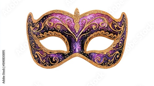 Elegant purple and gold masquerade mask with intricate designs, perfect for parties, festivals, and theatrical performances.