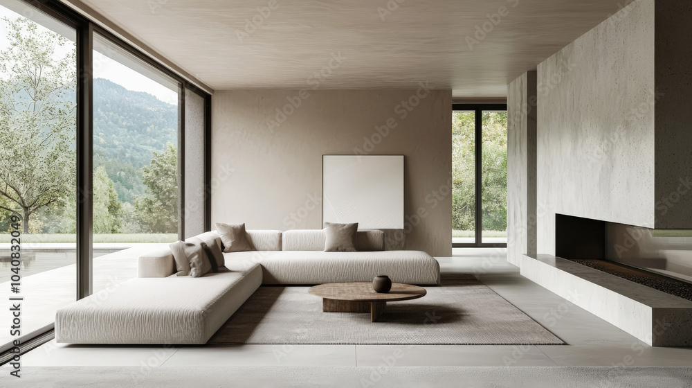 Fototapeta premium Minimalist contemporary interior with clean lines and neutral colors