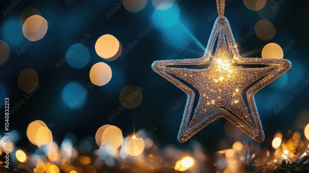 Shimmering Star Ornament with Sparkles in Sunlight Shimmering Star Ornament with Sparkles in Sunlight