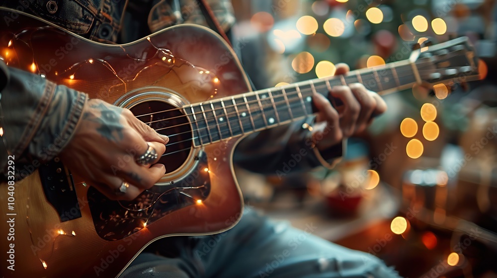 Fototapeta premium Acoustic Guitarist Playing Christmas Music