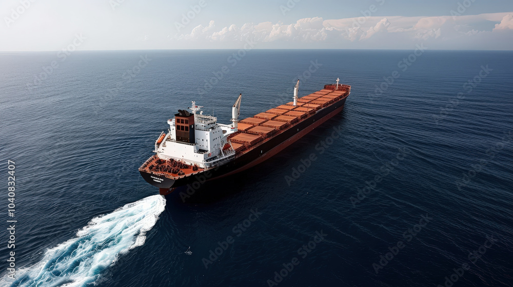 cargo ship traveling across vast ocean, showcasing its massive structure and powerful engines as it navigates through deep blue waters cargo ship traveling across vast ocean, showcasing its massive structure and powerful engines as it navigates through deep blue waters