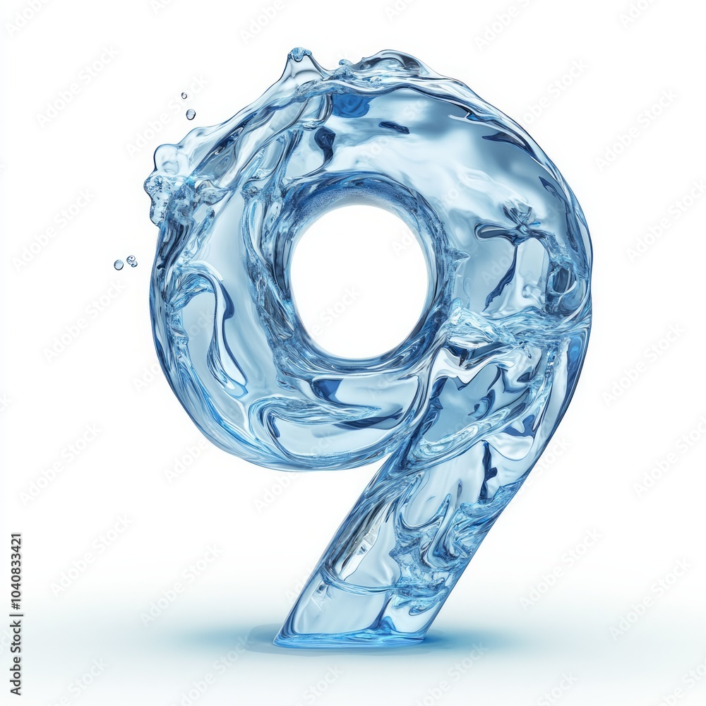 big solid number 9 water style. 3d vector on white background big solid number 9 water style. 3d vector on white background