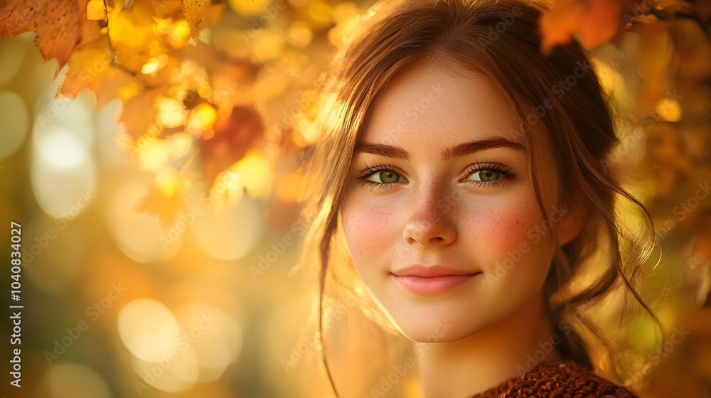 Fototapeta premium autumn portrait of a happy young woman outdoor. 