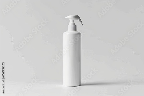 White plastic bottle with spray nozzle on a white background.