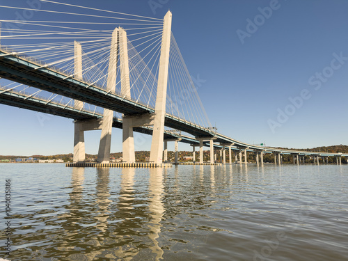 Twin cable-stayed bridge over Hudson River between famous Tarrytown and Nyack in the State of New York