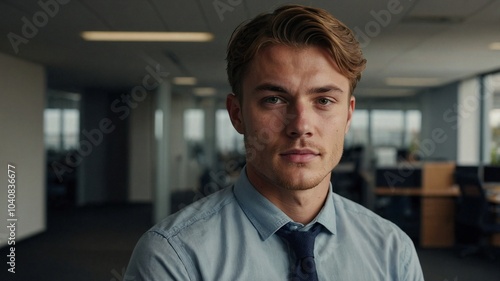 Wallpaper Mural Close up cinematic portrait of pretty handsome man in office, corporate businessman Torontodigital.ca