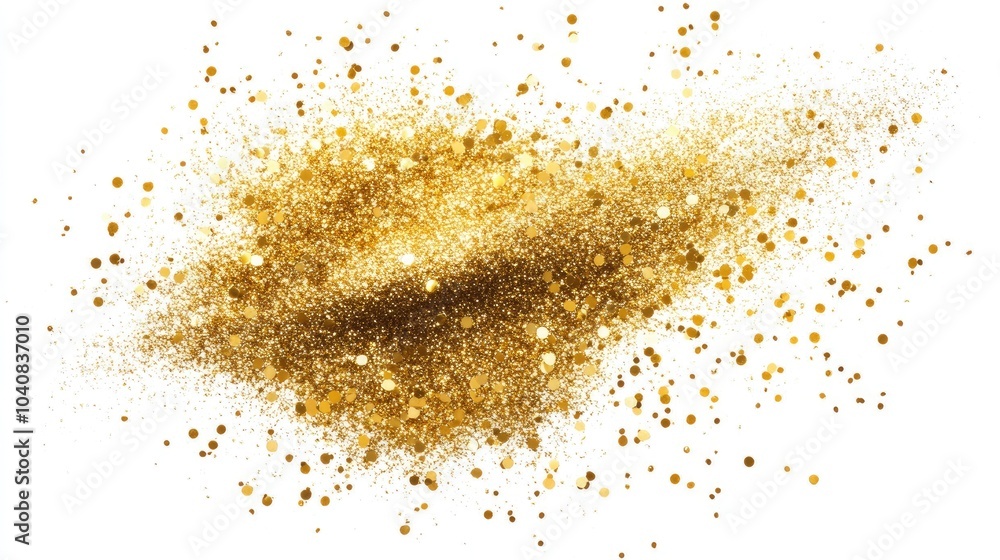 Golden Sparkling Glitter Explosion on White Background Golden Sparkling Glitter Explosion on White Background