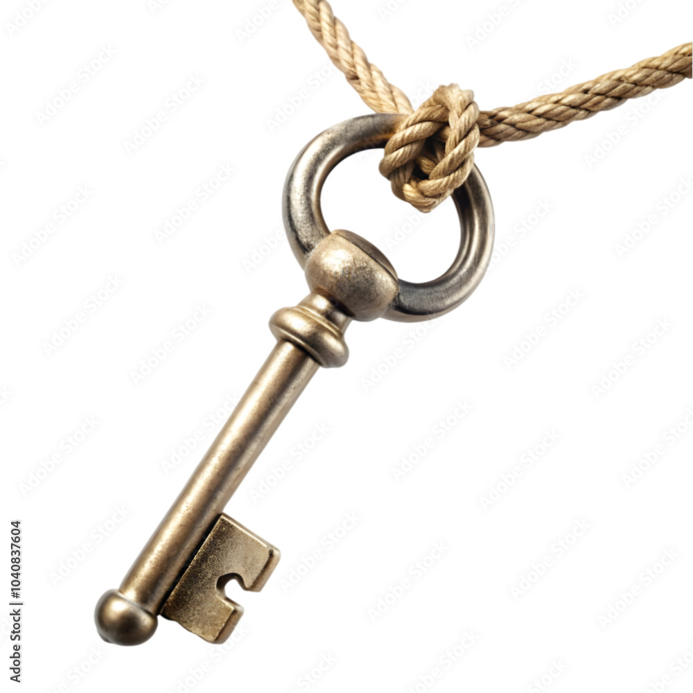 key hanging on rope isolated on transparent background key hanging on rope isolated on transparent background
