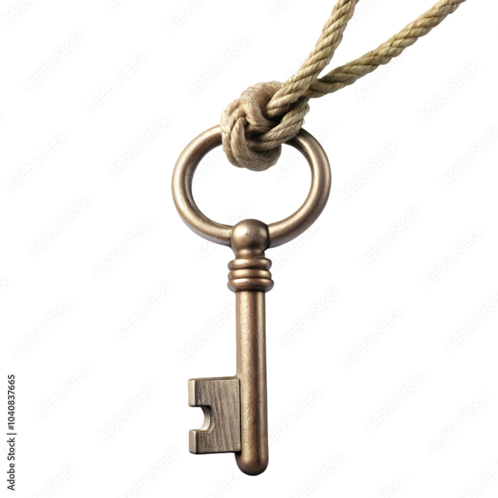 key hanging on rope isolated on transparent background key hanging on rope isolated on transparent background
