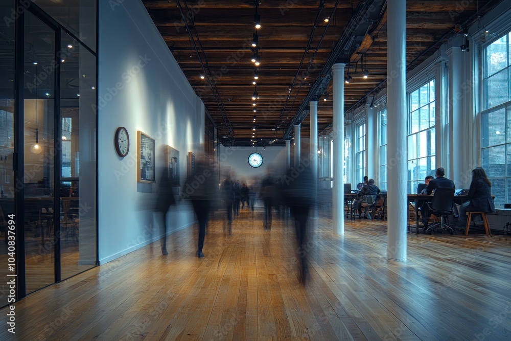 Blurred Movement in a Modern Office Hallway Blurred Movement in a Modern Office Hallway