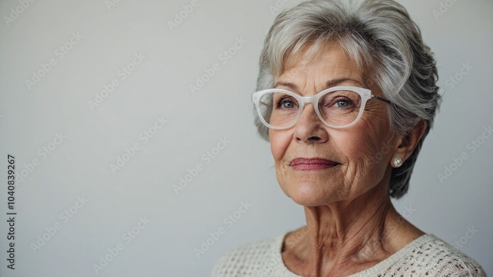Portrait shot of pretty sweet old woman on isolated background