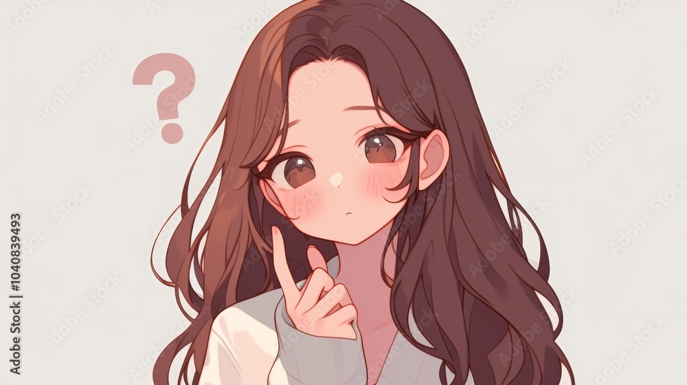 Sticker-Style Cartoon Doodle of a Cute Woman with Long Hair in an Oversized Blazer, Confused by a Question Mark Icon in Front of Her Face Against a White Background.
Sticker-Style Cartoon Doodle of a Cute Woman with Long Hair in an Oversized Blazer, Confused by a Question Mark Icon in Front of Her Face Against a White Background.