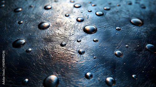 Abstract Water Droplets on Blue Surface