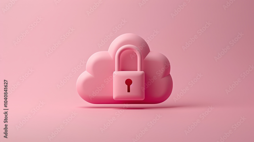 Secure data is represented by pink cloud icon with lock, symbolizing protection and privacy in digital environments. This conveys sense of safety and reliability Secure data is represented by pink cloud icon with lock, symbolizing protection and privacy in digital environments. This conveys sense of safety and reliability