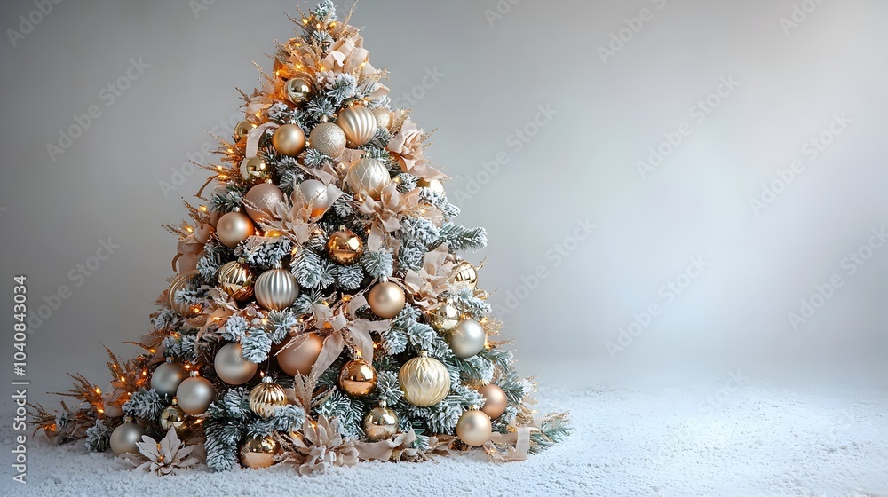 Luxurious and Glamorous Christmas Tree Decorated with Gold and Silver Ornaments Glittering Lights and Elegant Ribbon Creating a Festive Holiday Scene Luxurious and Glamorous Christmas Tree Decorated with Gold and Silver Ornaments Glittering Lights and Elegant Ribbon Creating a Festive Holiday Scene