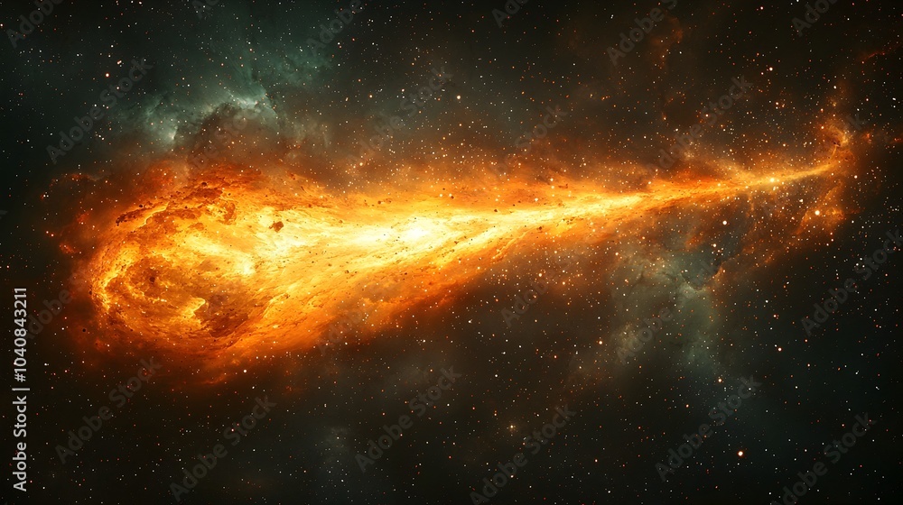Obraz premium Stunning close up view of a comet s icy nucleus with swirling fragments and dust particles trailing in the vastness of space set against a mesmerizing backdrop of distant stars and celestial elements